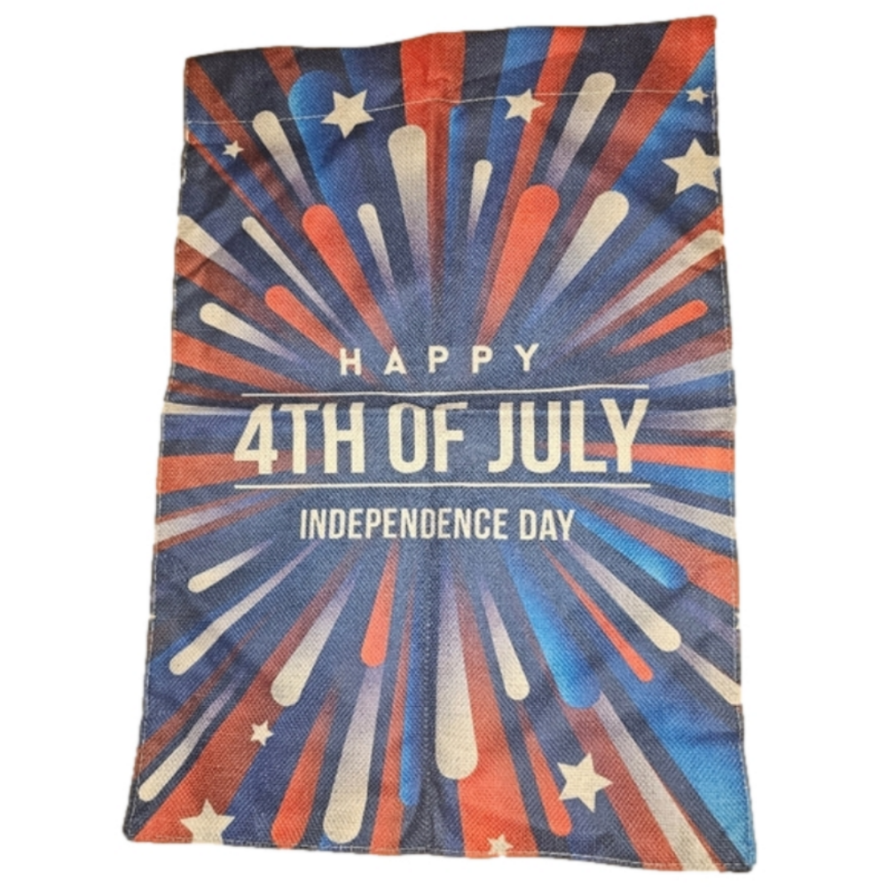 Happy 4th of July Burlap Garden flag 12"x18"